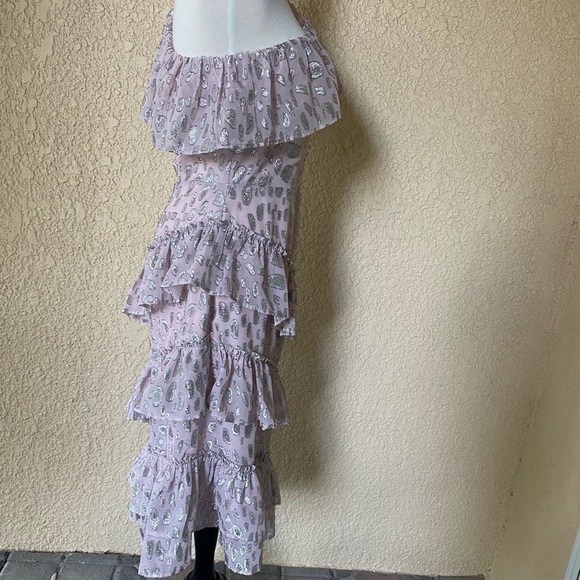 Lovers+Friends One Shoulder Asymmetrical Midi Gown Rose & Metallic Silver M NWT - Picture 9 of 9